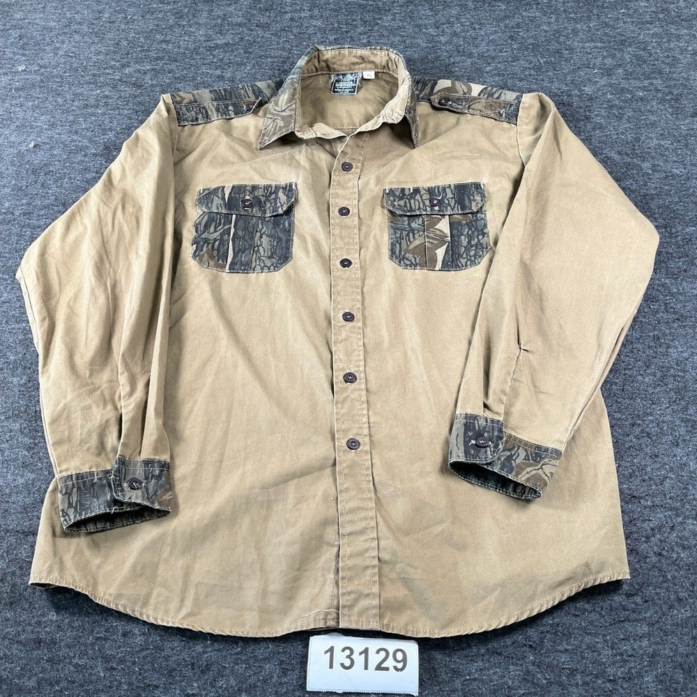 Outdoors Sportswear Shirt Mens XL Beige Real Tree Flap Pockets Casual Button Up
